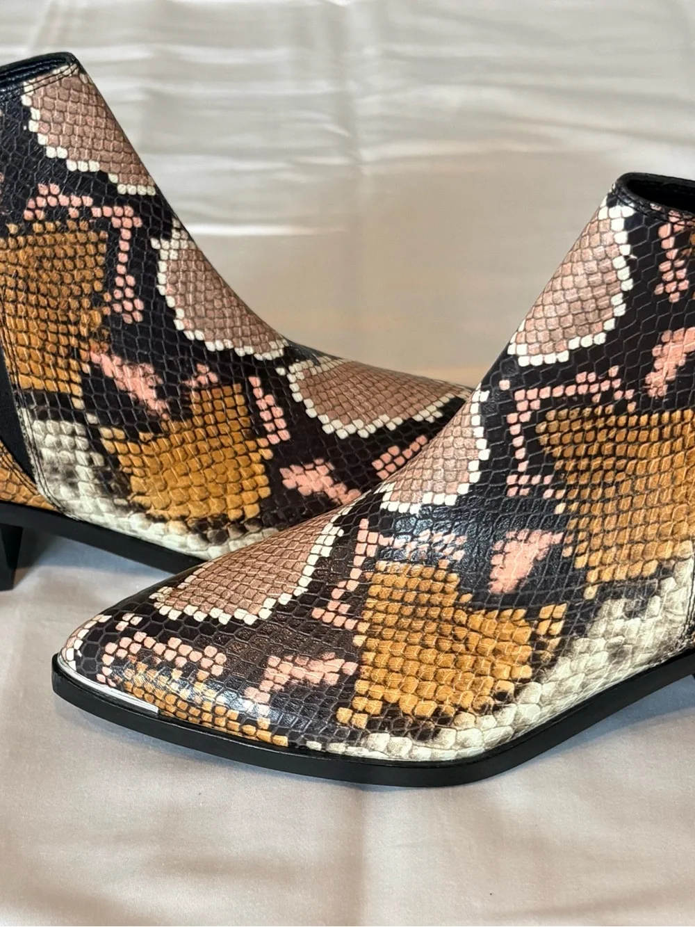 Marc Fisher Snake-Print Pointed Toe Ankle Boots - Pink, Tan, Black